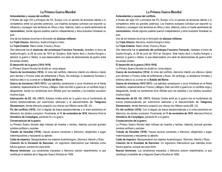 Causas y Consecuencias de la WWI | PDF | Primera Guerra Mundial ...