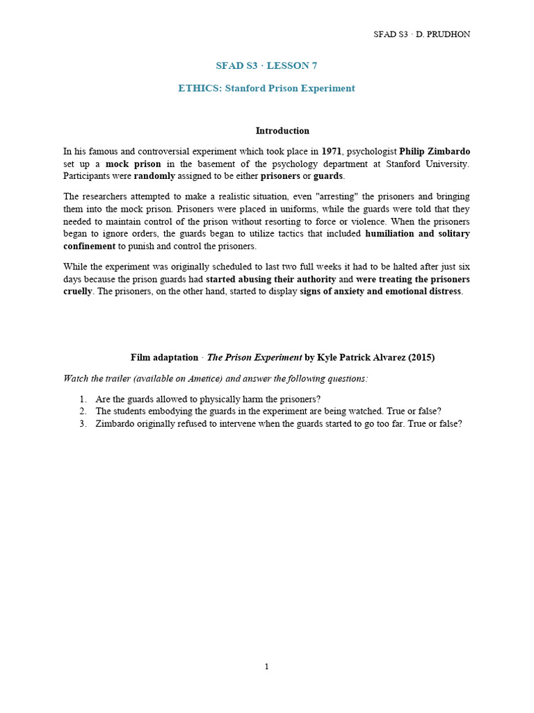 Stanford Prison Experiment Ethics Analysis | PDF | Behavioural Sciences ...