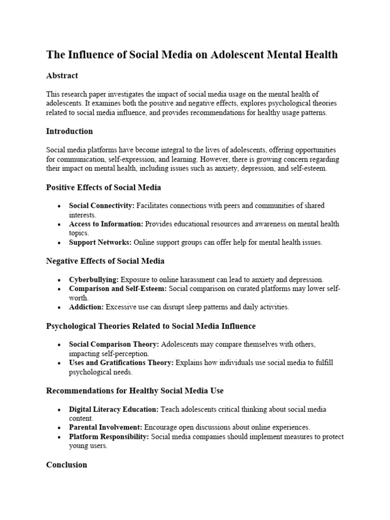 Social Media's Impact on Teen Mental Health | PDF