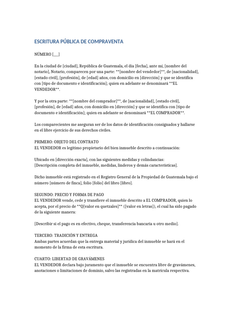 Escritura de Compraventa en Guatemala | PDF