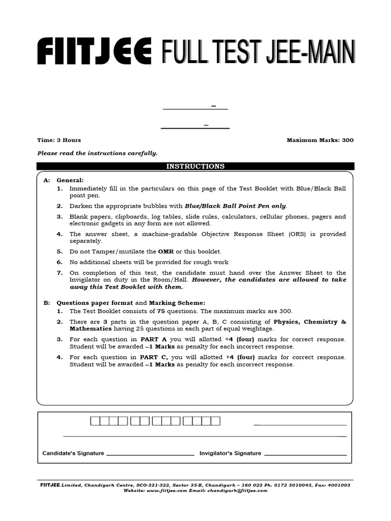 JEE Main 2025 Full Test 04 Guidelines | PDF | Spectral Line ...