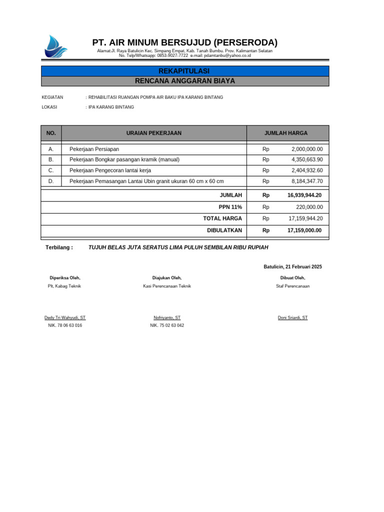 RAB Rehabilitasi Ruangan POMPA IPA | PDF