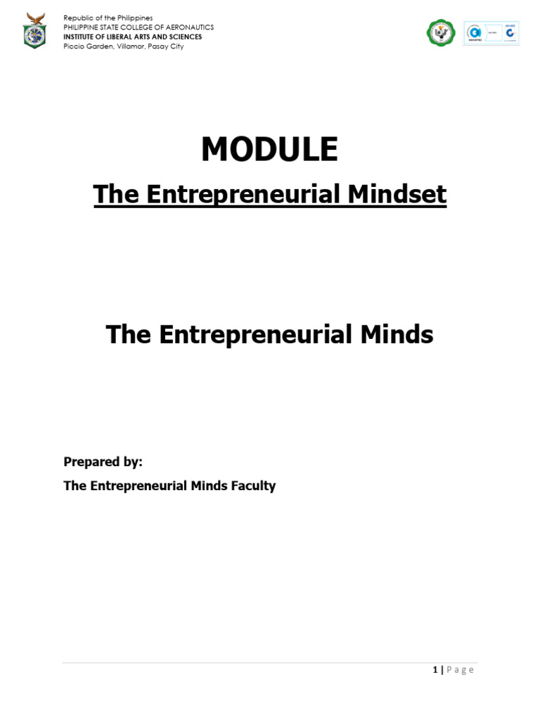 Entrepreneurial Mindset Module Guide | PDF | Entrepreneurship | Market ...