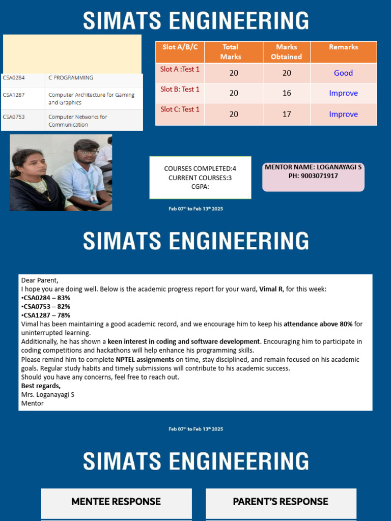 Vimal R's Weekly Academic Progress Report | PDF
