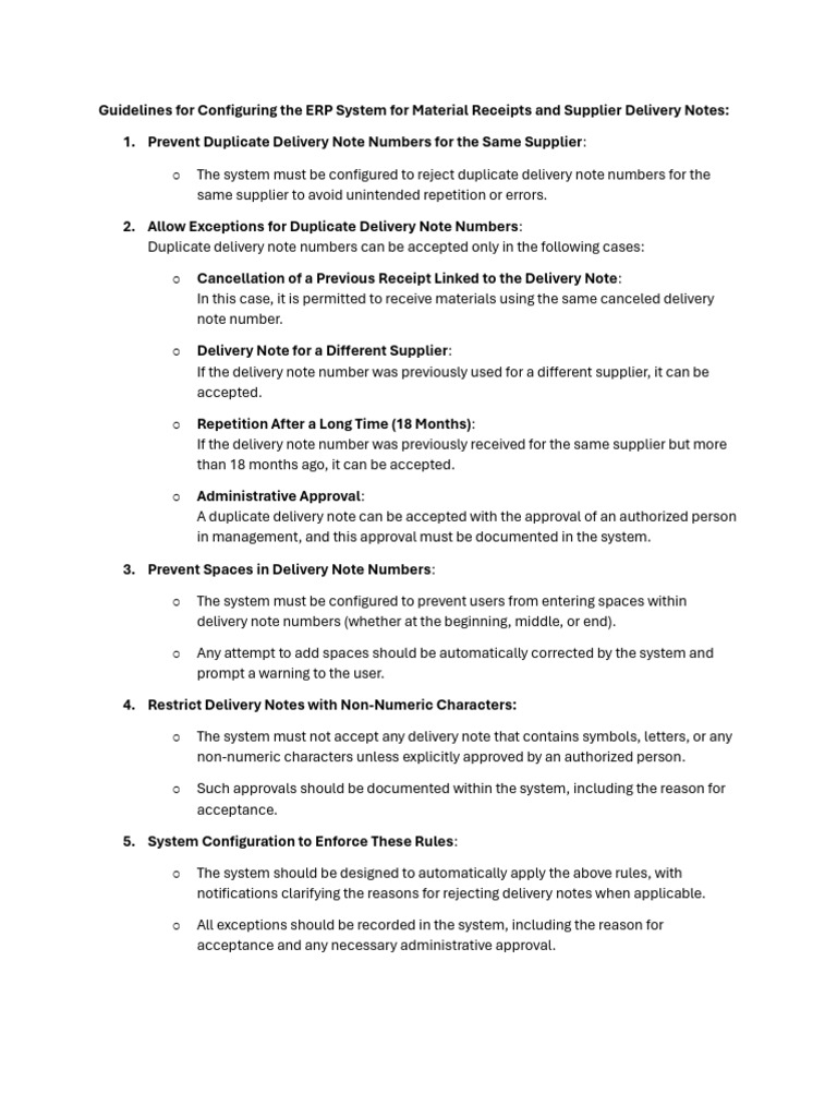 ERP Configuration for Delivery Notes | PDF