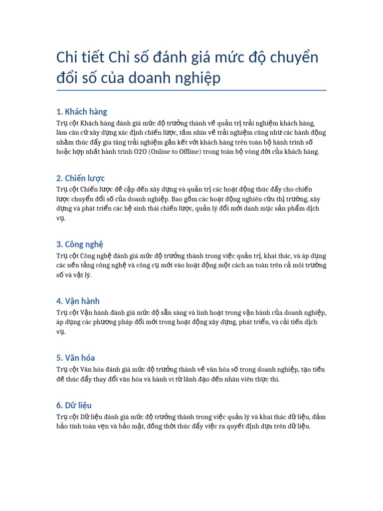 Chi Tiet Chi So Danh Gia Chuyen Doi So | PDF