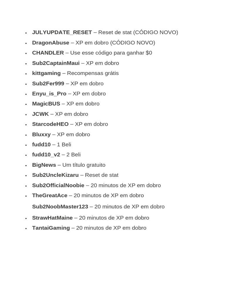 Códigos de XP e Recompensas em Dobro | PDF