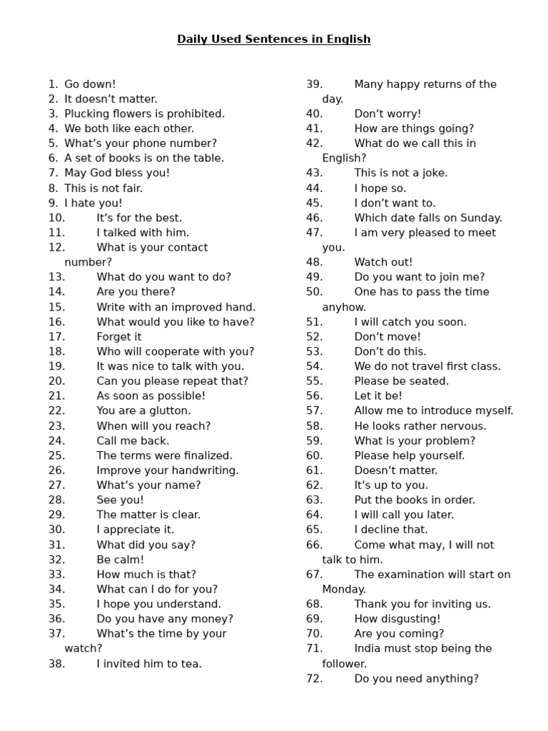 Daily Used Sentences in English | PDF