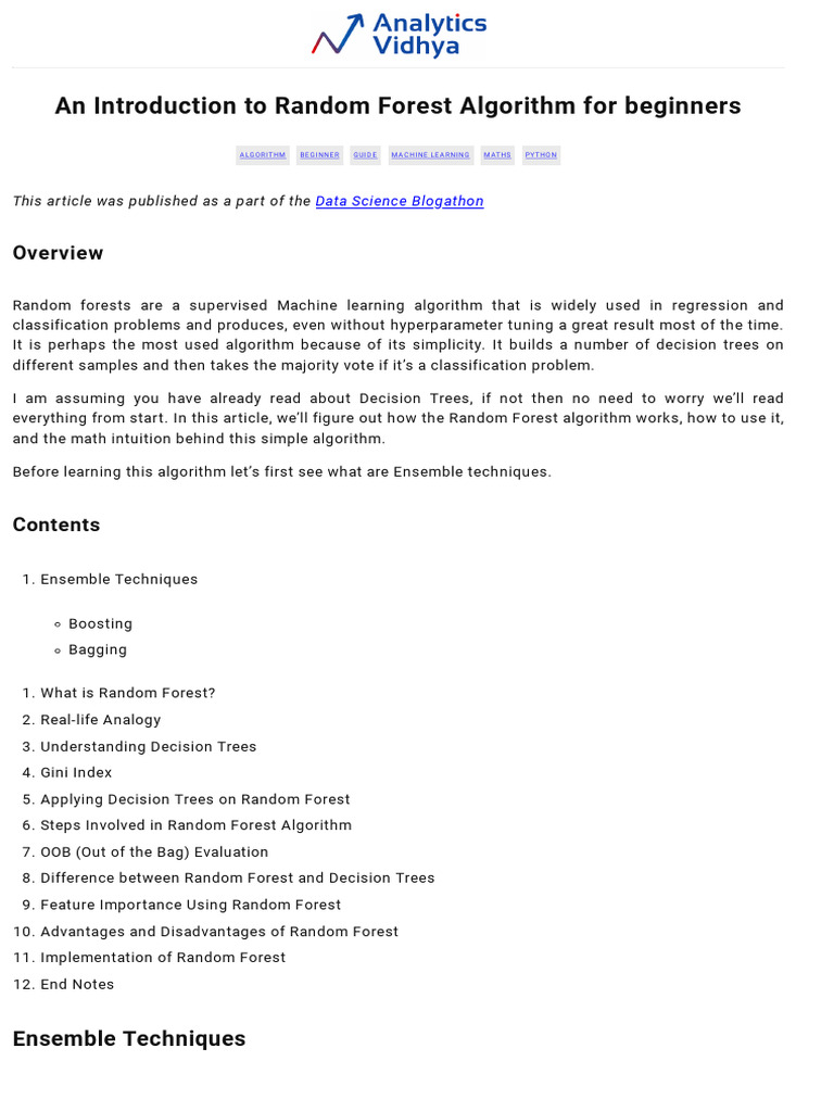An Introduction To Random Forest Algorithm For Beginners | PDF ...