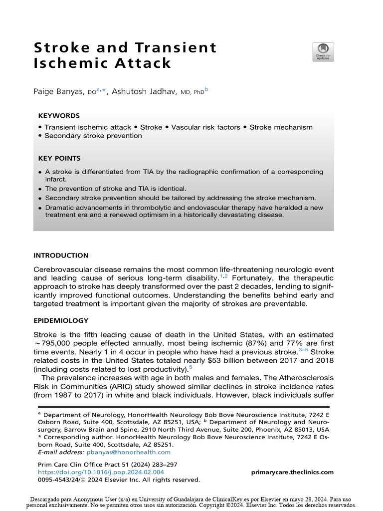 Stroke and Transient Ischemic Attack | PDF | Stroke | Ischemia