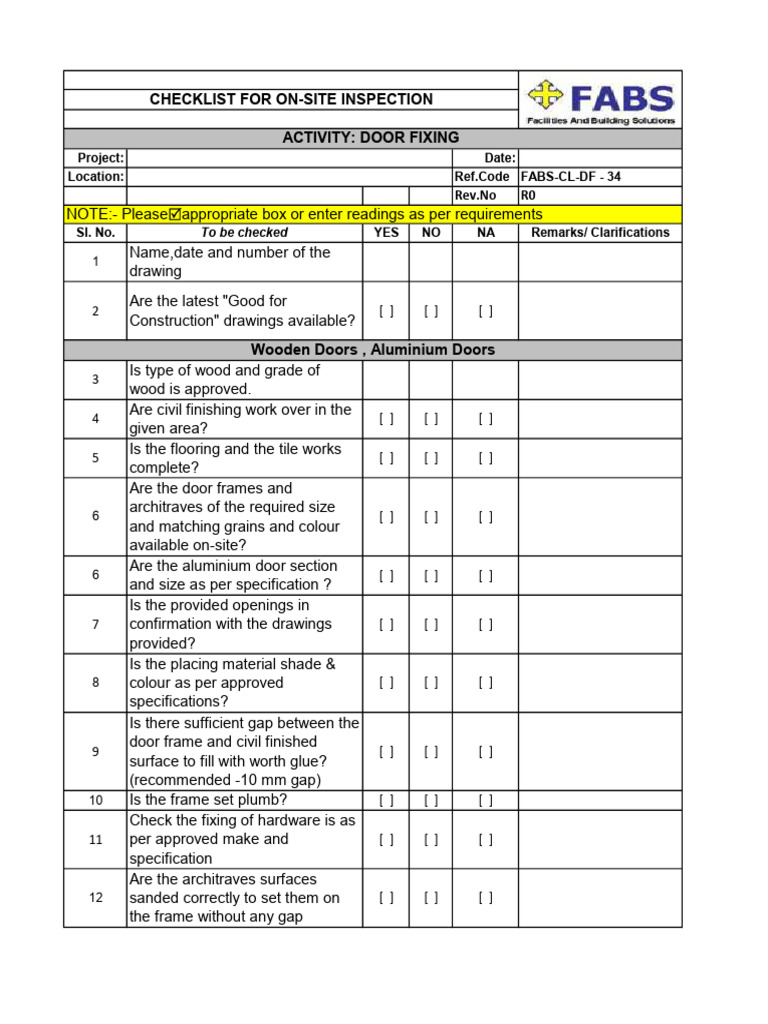 Door Installation Inspection Guide | PDF | Architectural Design ...
