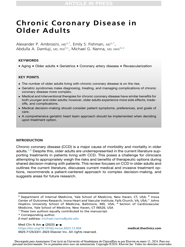 Chronic Coronary Disease in Older Adults | PDF | Coronary Artery Bypass ...