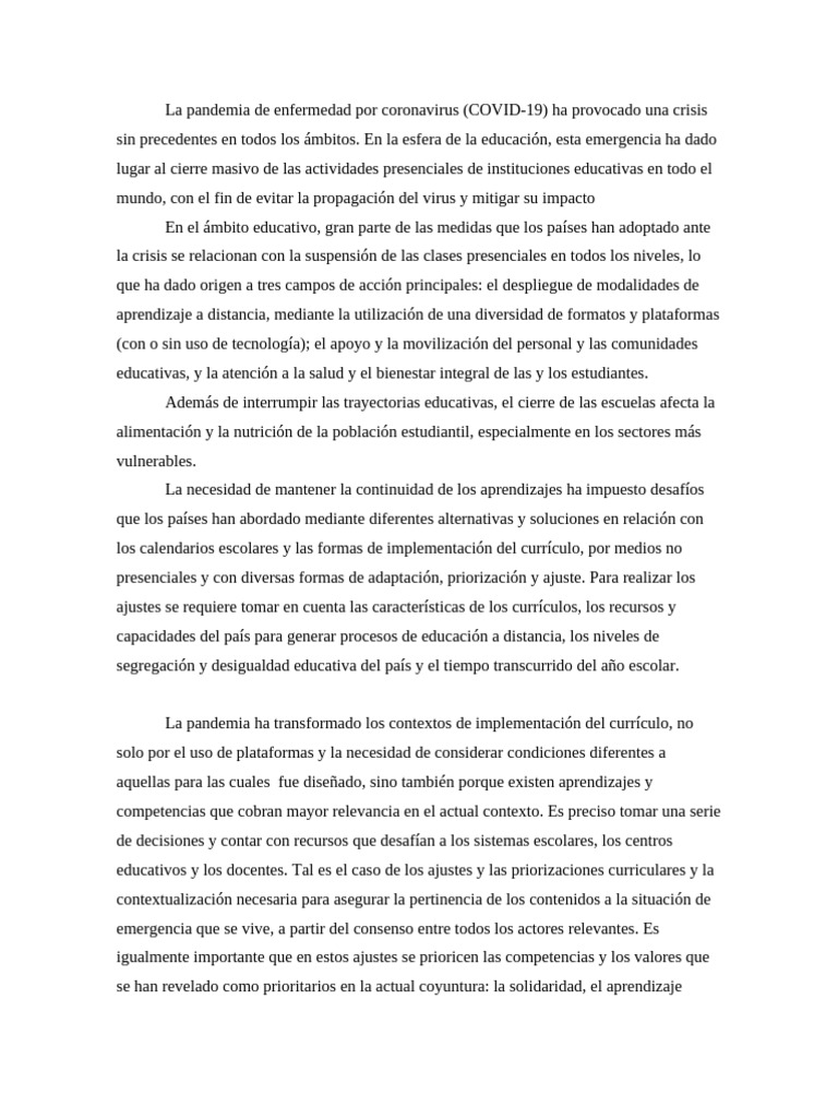 Importancia de La Educacion en Tiempos de Pandemia | PDF | Enseñando ...