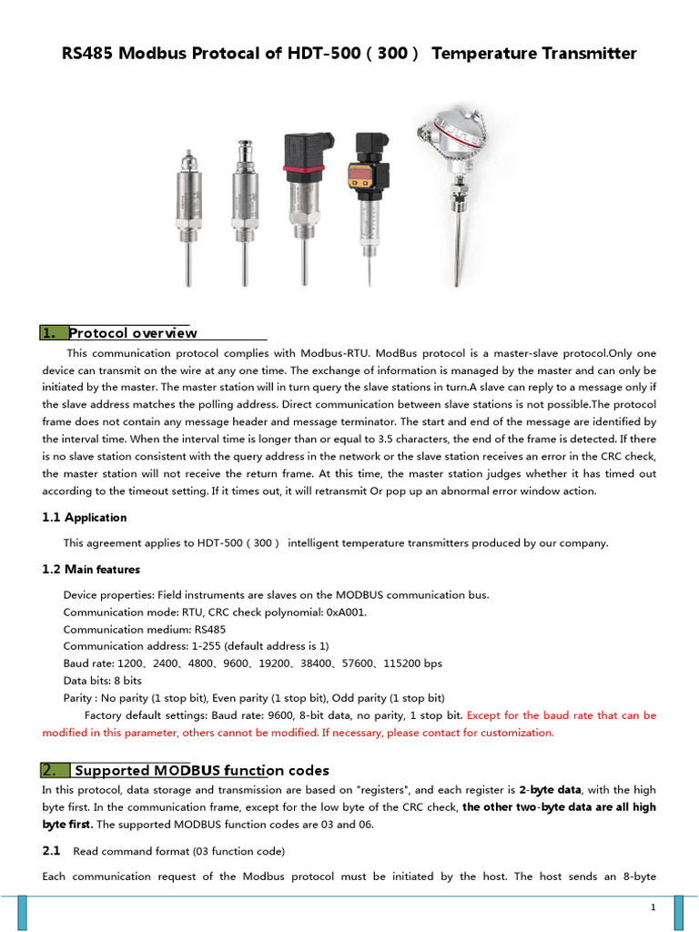 HDT-500 Modbus Protocol Overview | PDF | Data Transmission | Computer ...
