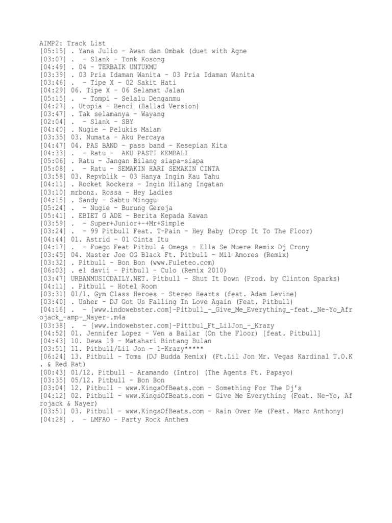 Indonesian Music Track List | PDF