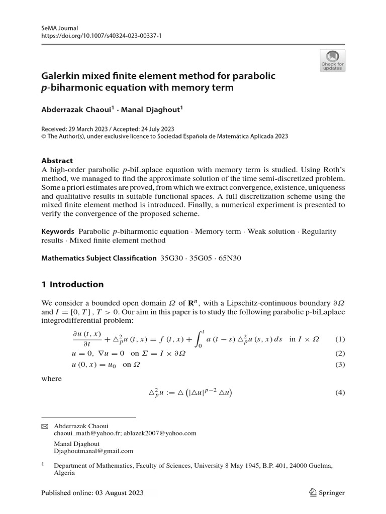Galerkin Method for Parabolic p-Biharmonic Equation | PDF | Finite ...