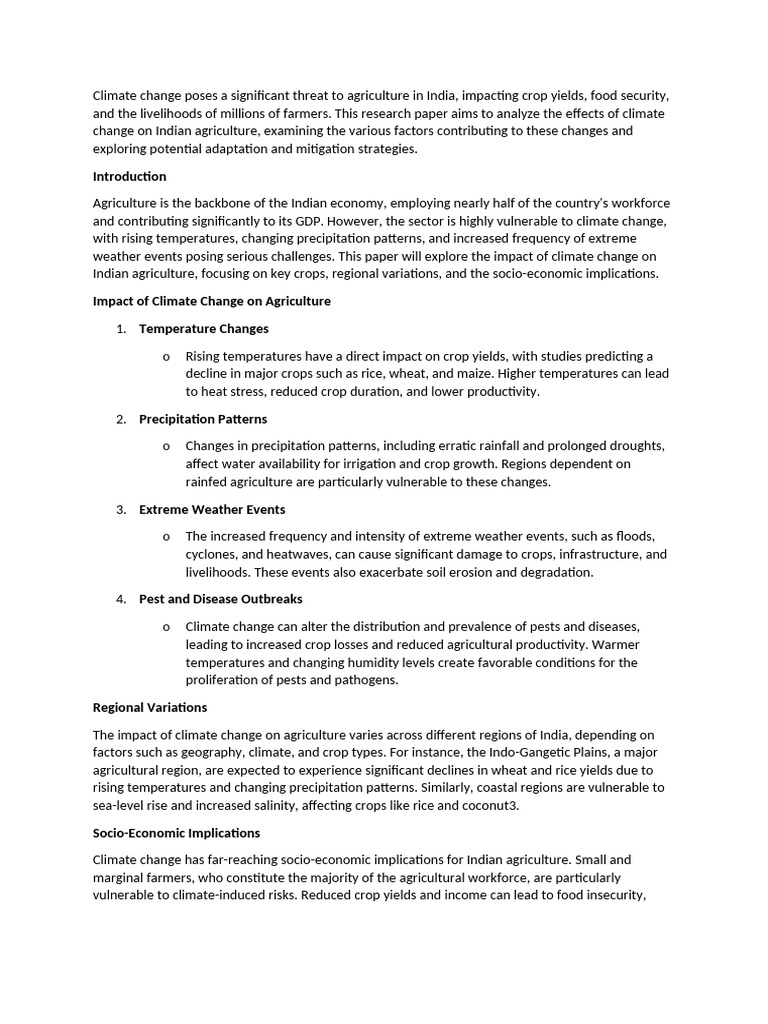 Climate Change Impact on Indian Agriculture | PDF | Agriculture ...