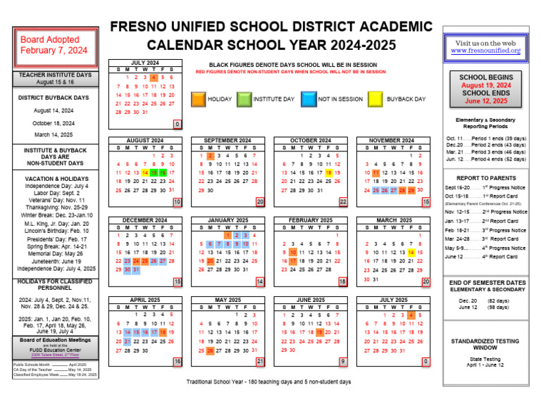 Fresno Unified Academic Calendar 2024-25 | PDF | Observances | Holidays