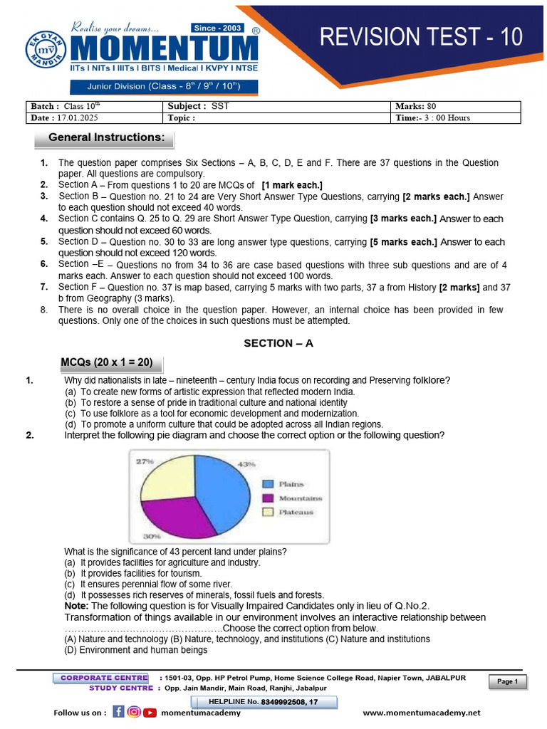 Class 10 SST Question Paper Format | PDF | Water Scarcity | Multiple Choice