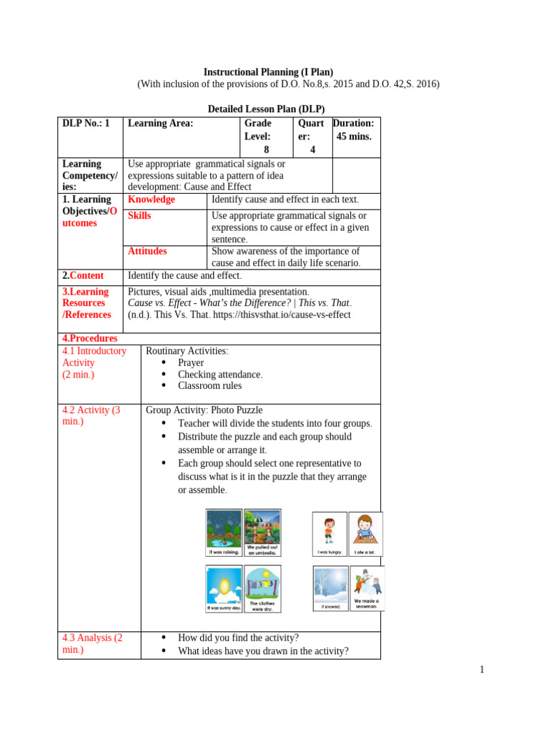 Lesson-Plan-Template Final Cause and Effect | PDF | Learning | Lesson Plan