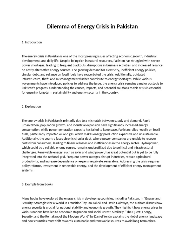 Dilemma of Energy Crisis in Pakistan | PDF | Energy Crisis | Energy ...