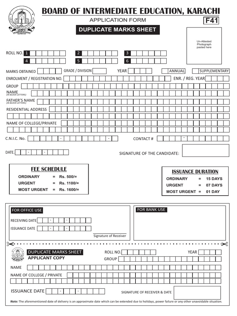 Duplicate Marks Sheet Application Form | PDF