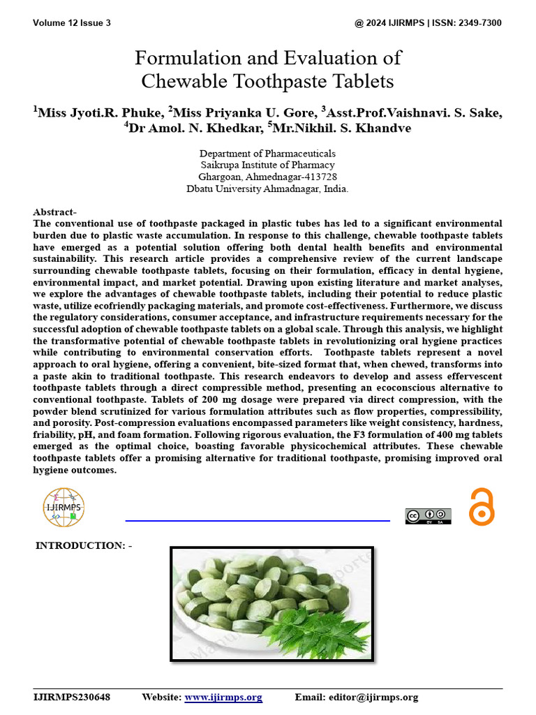 Chewable Toothpaste Tablets: Eco-Friendly Solution | PDF | Human Tooth ...