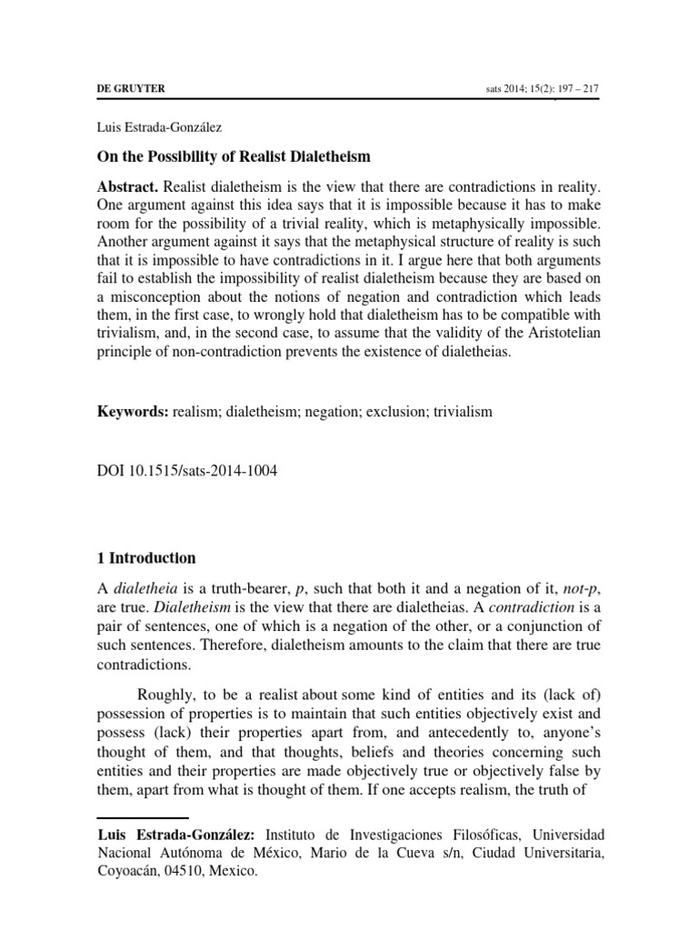 On The Possibility of Realist Dialetheis | PDF | Philosophical Realism ...