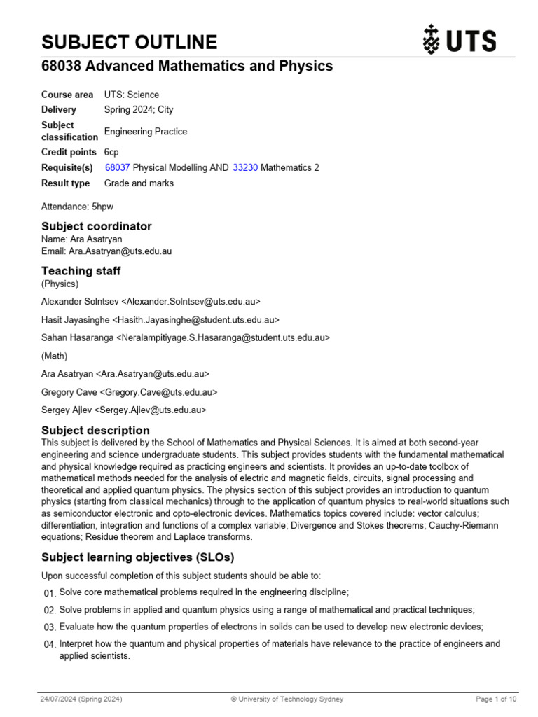 Advanced Mathematics & Physics Course Outline | PDF | Educational ...
