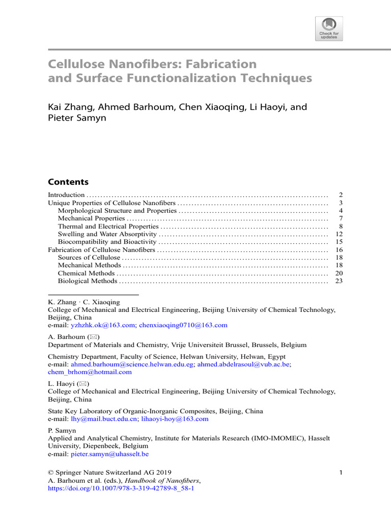 Cellulose Nanofibers- Fabrication For putting reference | PDF ...