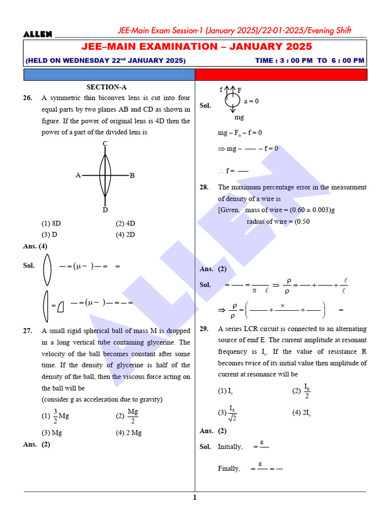 Allen: Jee-Main Examination - January 2025 | PDF | Classical Mechanics ...
