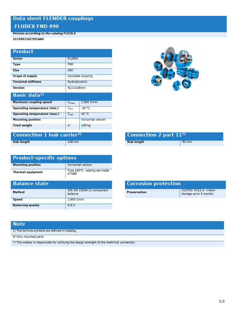 FLENDER FND 490 Coupling Data Sheet | PDF