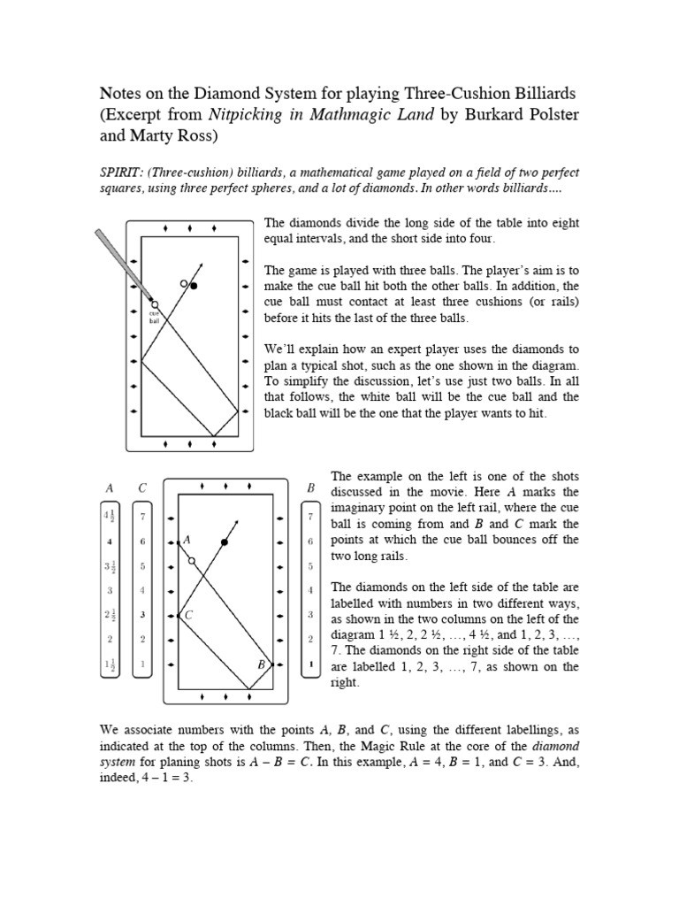 Diamond System in Three-Cushion Billiards | PDF | Elementary ...