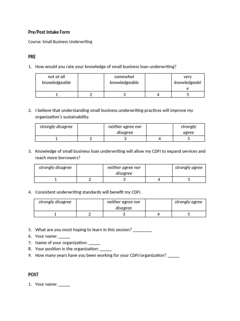 Small Business Underwriting Feedback Form | PDF | Loans | Investing