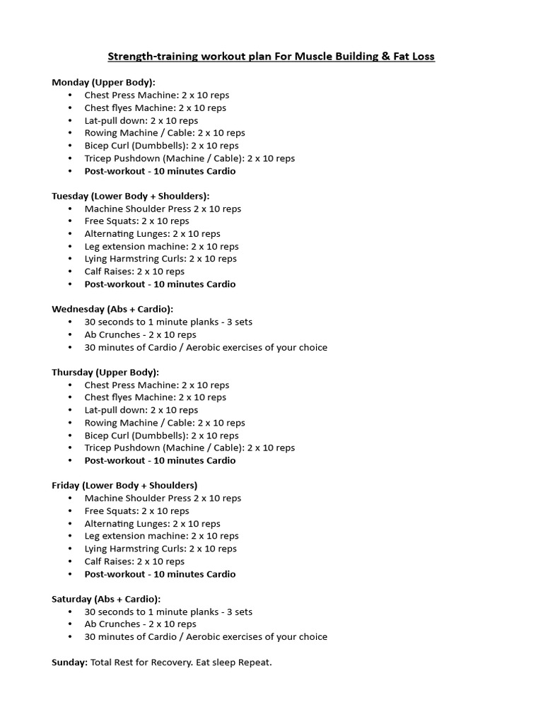 Muscle Building & Fat Loss Workout Plan | PDF | Aerobic Exercise ...