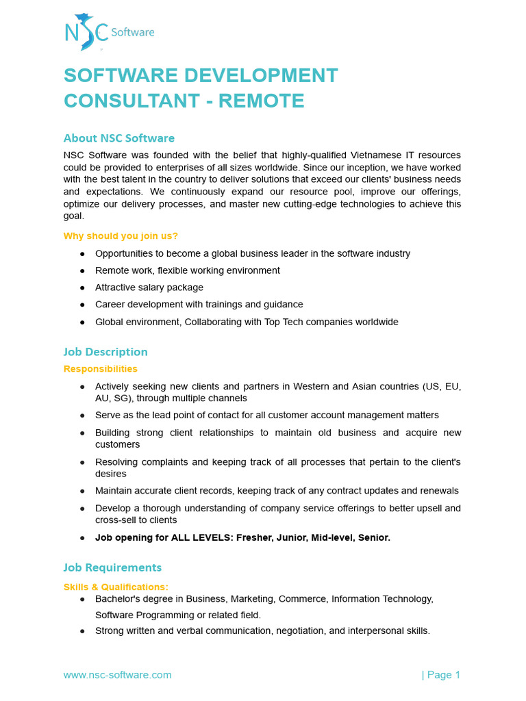Remote Software Consultant Role | PDF | Business | Communication