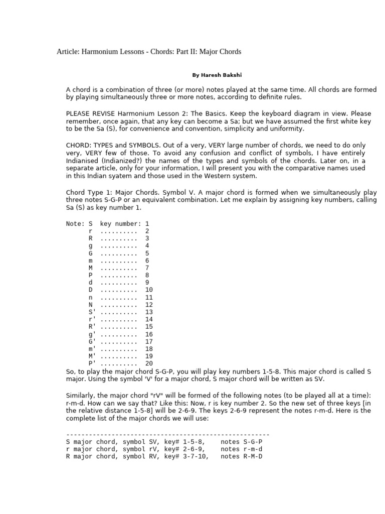 Major Chords for Harmonium Lessons | PDF | Chord (Music) | Harmony