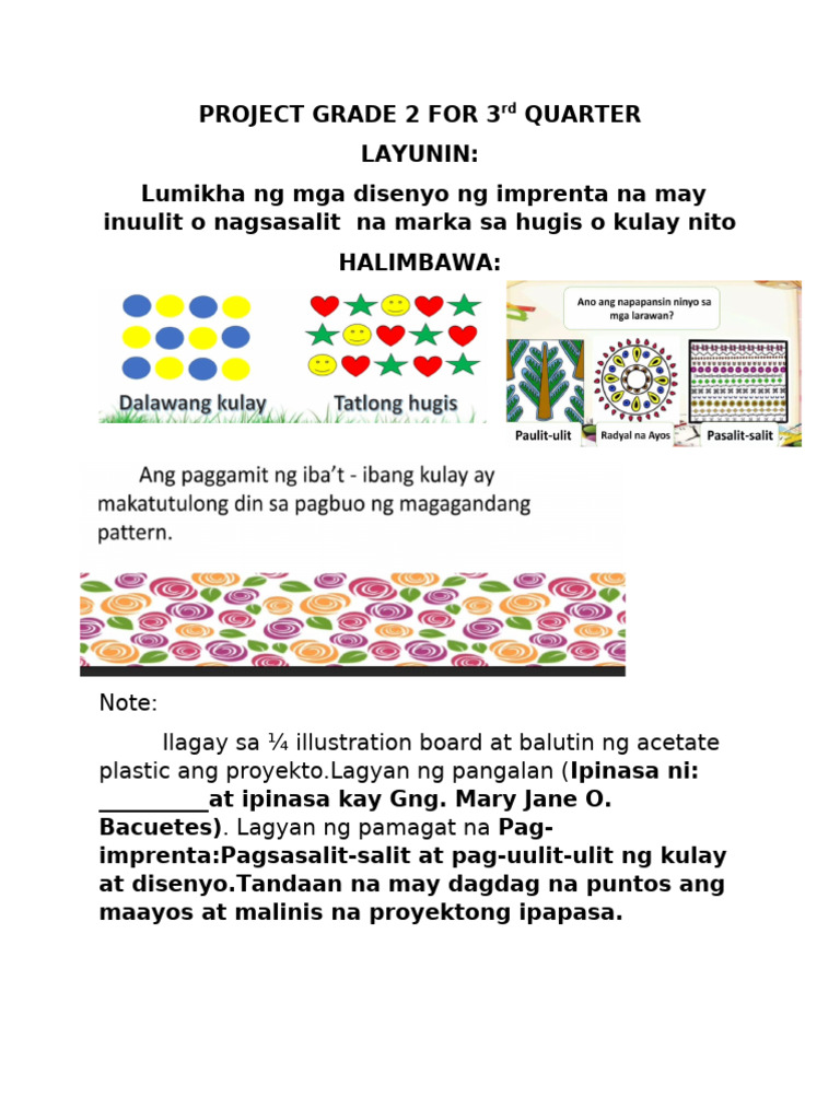 Project Grade 2 For 3rd Quarter | PDF