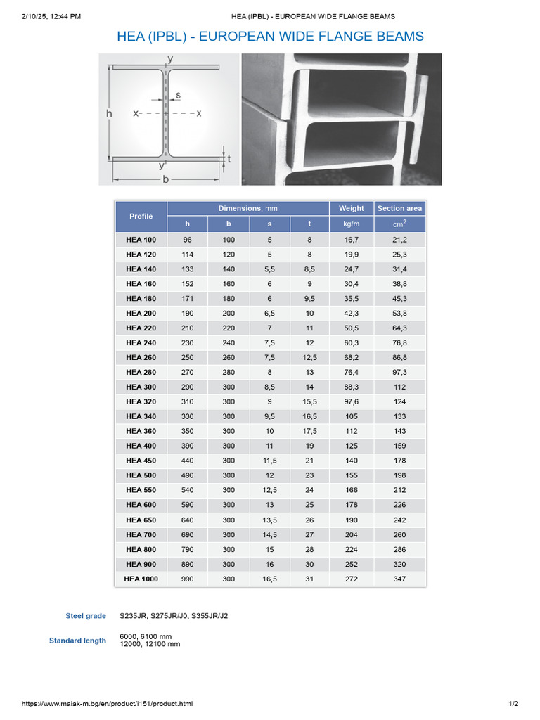 HEA Beam Dimensions and Weights Guide | PDF | Structural Engineering
