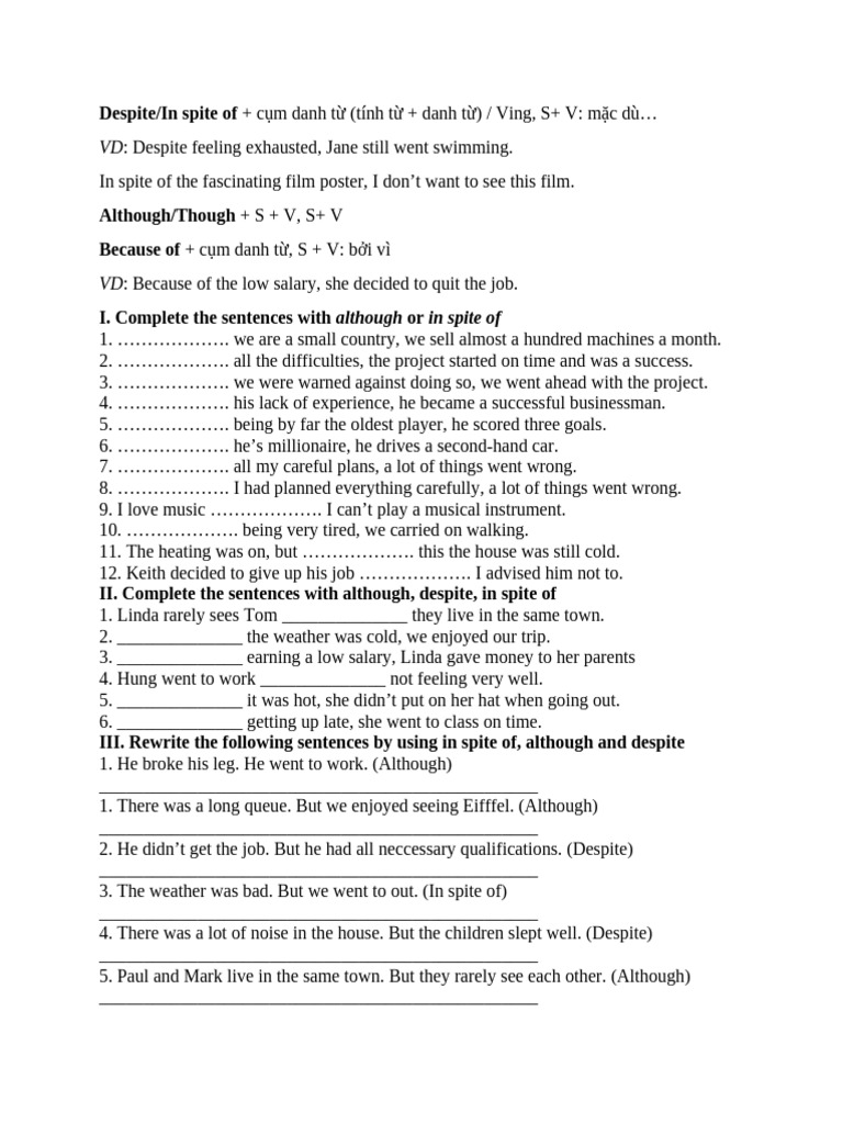 Mastering Although and Despite Usage | PDF