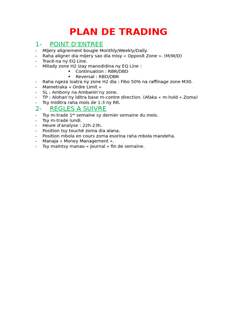 Stratégie de Trading et Règles Clés | PDF
