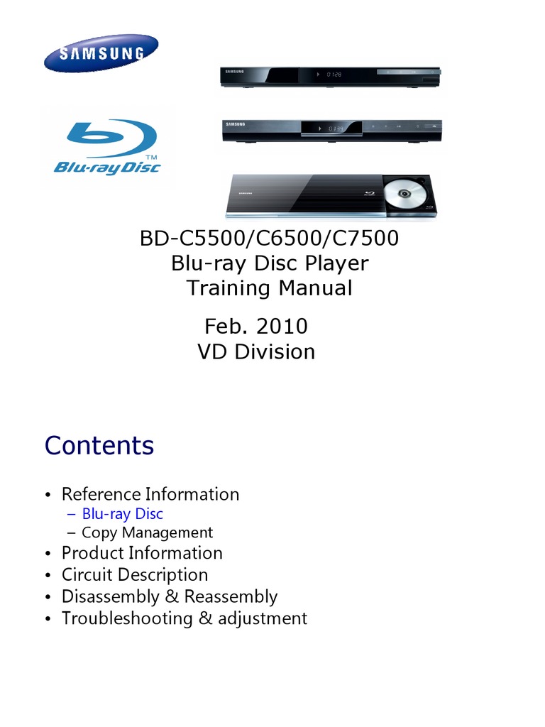 Samsung Bd-c5500 c6500 c7500 Blu-ray Training-manual 2010 | Blu Ray | Dvd