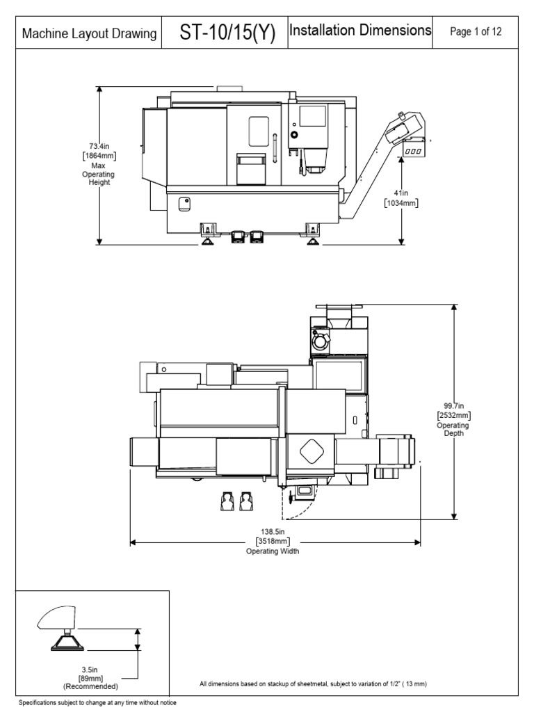 ST-10/15(Y) Machine Layout Dimensions | PDF | Metalworking | Tools
