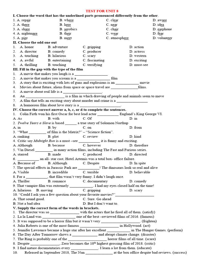 Unit 8 English Language Test | PDF