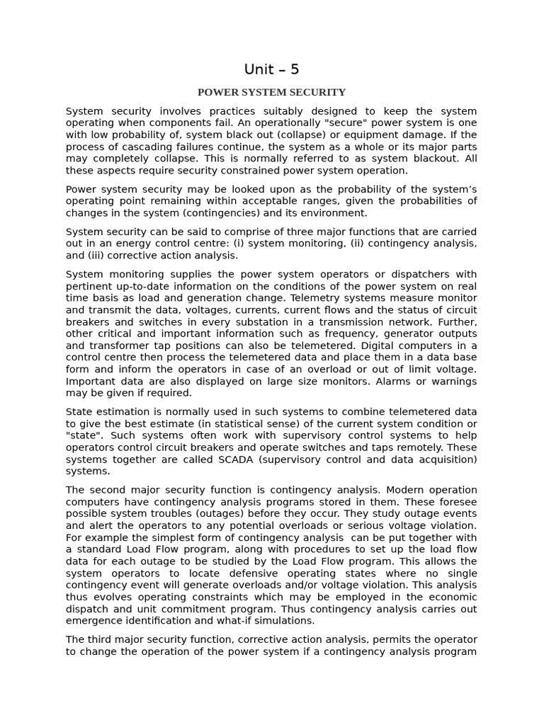 Unit 5 Power System Security | PDF | Telemetry | Electric Power