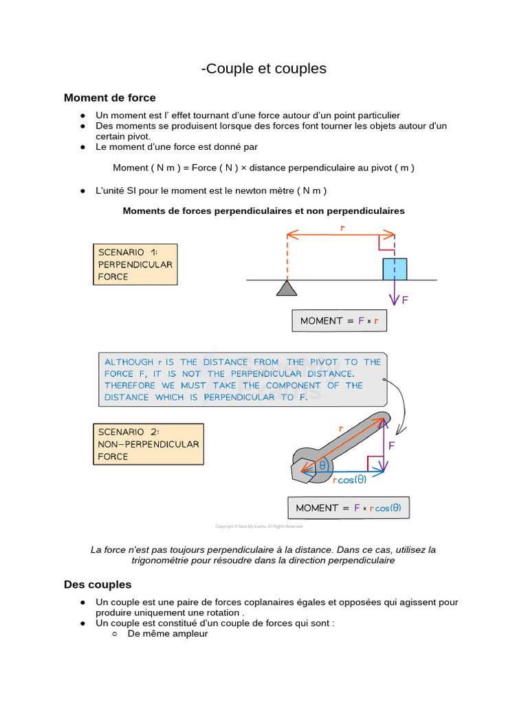 Moments et Couples en Mécanique | PDF | Moment d'une force | Rotation