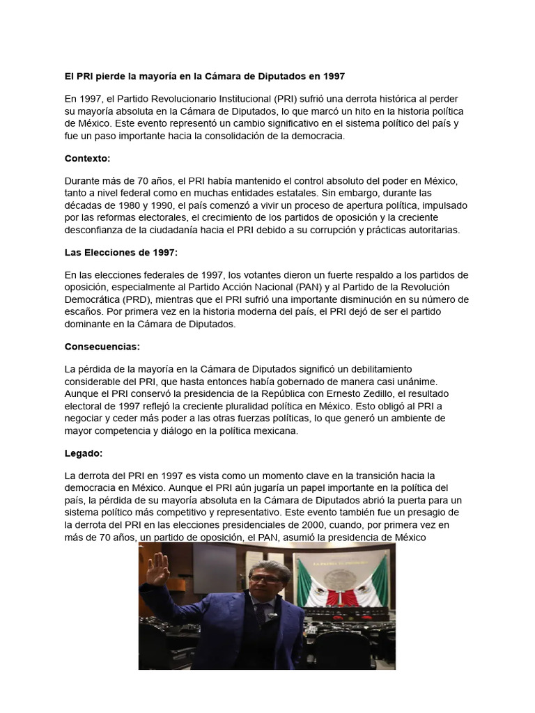 PRI pierde mayoría en Diputados 1997 | PDF