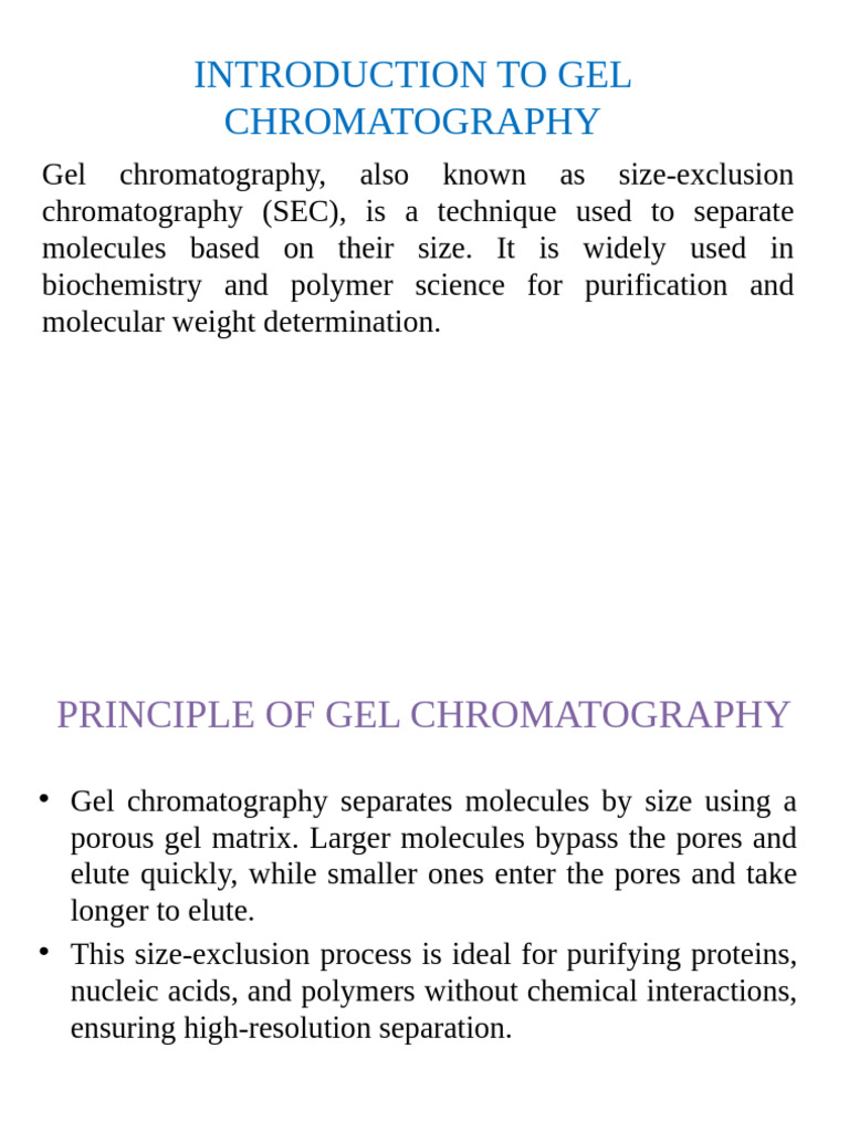 Gel Chromatography: Principles & Applications | PDF | Chromatography ...