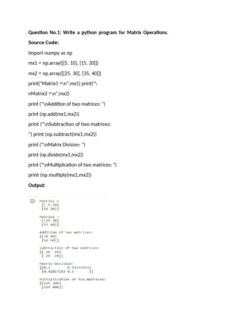 Python Programs for Matrix Operations | PDF | Matrix (Mathematics ...