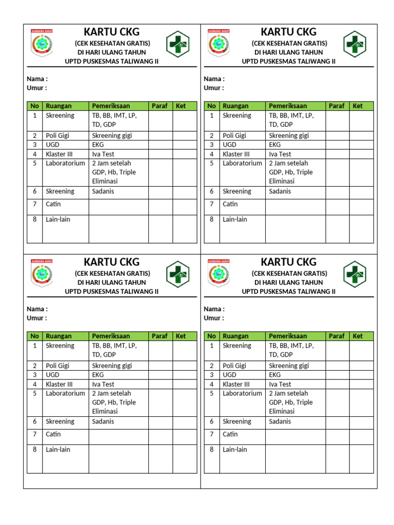 Kartu CKG | PDF